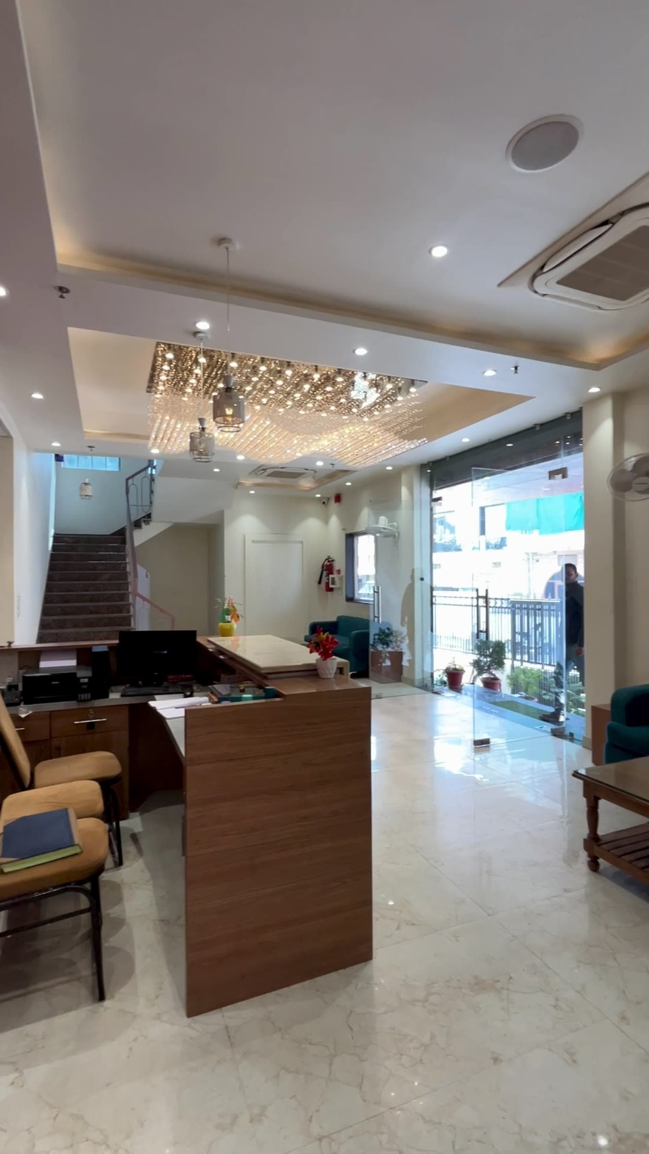 The lobby of Hotel Satsang Grand